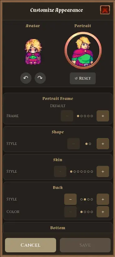 Avatar creator or cosmetics profile customization