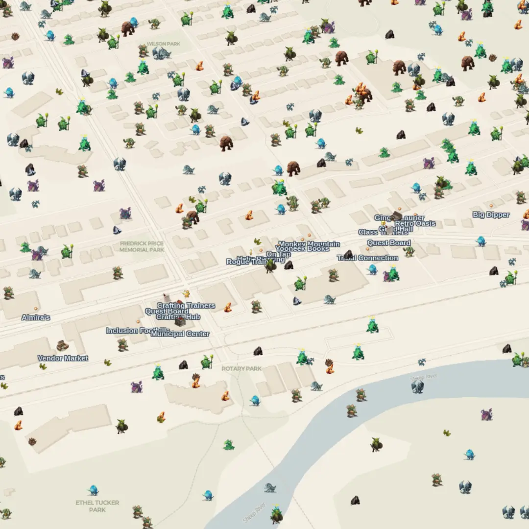 Players exploring with map pins for nearby zone spawns